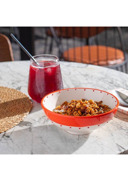 Sunset 3'lü Kase Seti - 15 Cm Kırmızı Seramik Kaseler Salata, Çorba, Makarna, Tatlı ve Granola İçin
