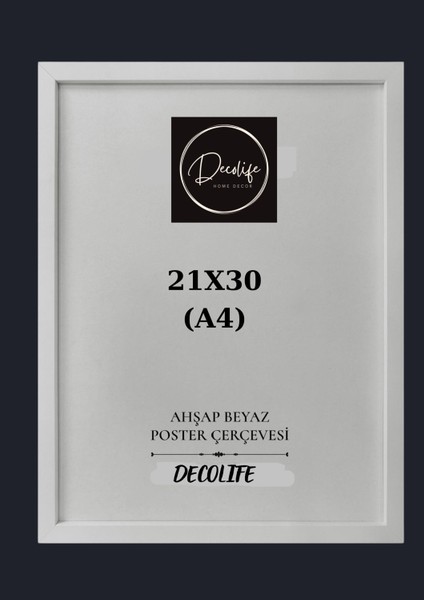 Decolıfe A4 Çerçeve, Belge Çerçevesi, Diploma, Sertifika, Fotoğraf Çerçevesi, Resim Çerçevesi, 21X30