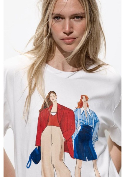 Ikonik Kadın Moda Baskılı %100 Pamuk Tişört Kadın fiyatları