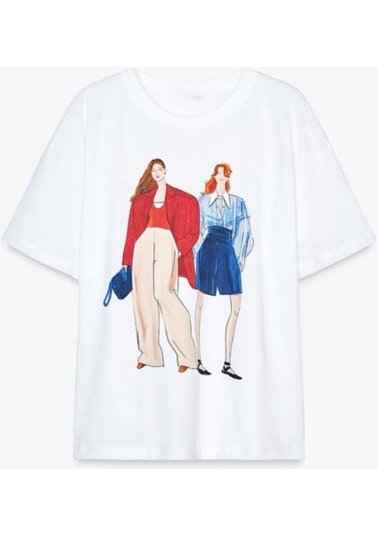 Ikonik Kadın Moda Baskılı %100 Pamuk Tişört Kadın fırsatları