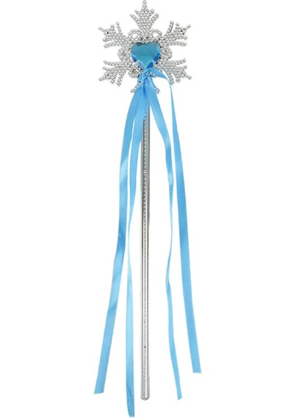 Kar Taneli Mavi Kalp Taşlı Saten Kurdeleli Karlar Ülkesi Elsa Asası Sopası 34 cm