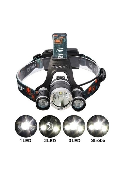 T6 Kafa Feneri 5000 Lumens 3xcree Xm-T6+2r5 Lamba Led Kamp Lambası