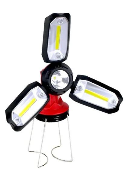 P-8801 Şarjlı Katlanabilir 3xcob Led+ 3W LED Çok Fonksiyonlu Kamp Feneri