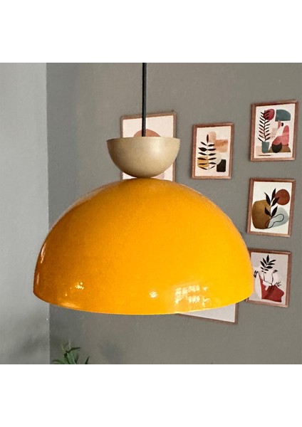 Yimpi Sarı Avize Bej Şapka Tekli Sarkıt Salon Kuaför Cafe Dekoratif Aydınlatma Pastane