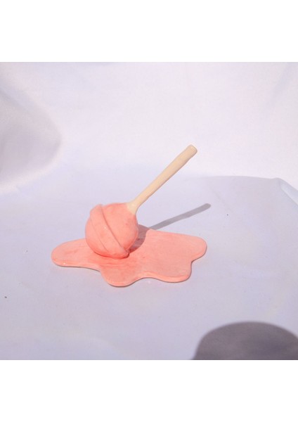 Pembe Lolipop Tasarım El Yapımı Seramik Yüzüklük - Dekoratif Yüzük Standı Taban 13CM Yükseklik 7cm