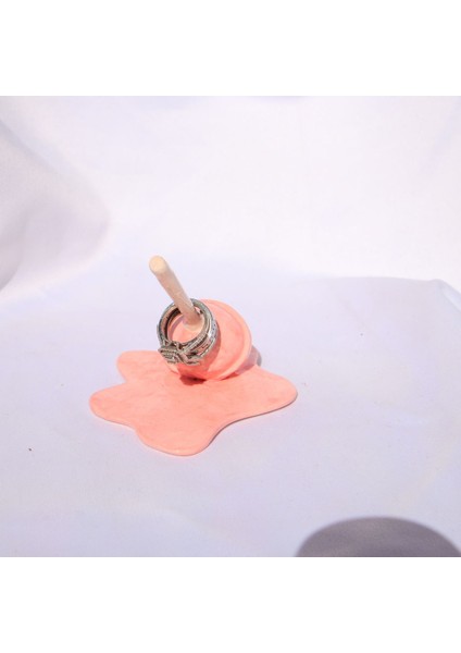 Pembe Lolipop Tasarım El Yapımı Seramik Yüzüklük - Dekoratif Yüzük Standı Taban 13CM Yükseklik 7cm