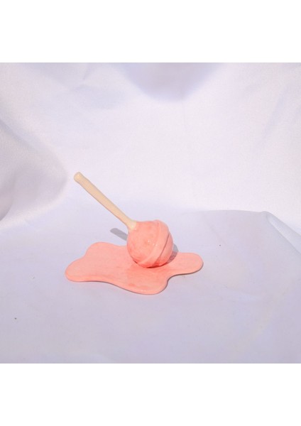 Pembe Lolipop Tasarım El Yapımı Seramik Yüzüklük - Dekoratif Yüzük Standı Taban 13CM Yükseklik 7cm