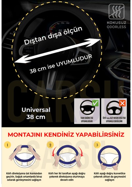 Kokusuz Geçmeli Direksiyon Kılıfı FRM-103 Antrasit