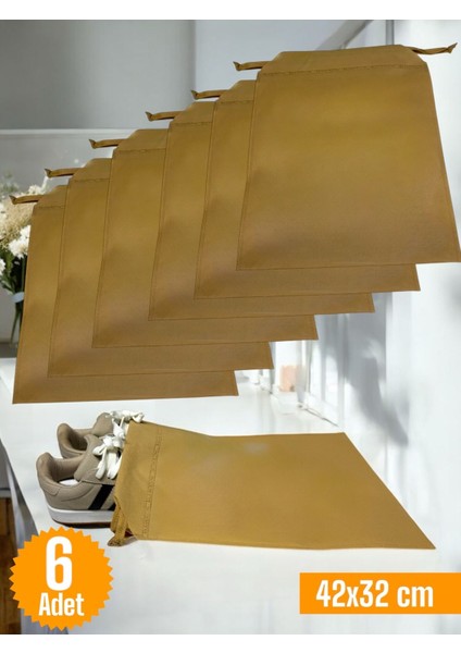 6 Adet Bej Büzgülü Ayakkabı Saklama Çantası Seyahat Hurcu Çok Amaçlı Dolap Çekmece Valiz Düzenleyic