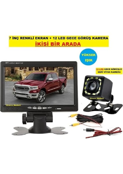 7 Inç Renkli Ekran + 12 LED Gece Görüş Geri Vites Kamera Yüksek Işık Özelliklidir.