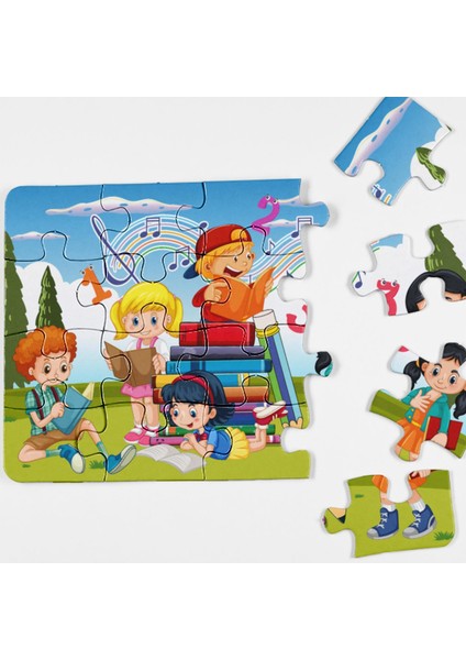 Çocuklar Için Ahşap Okul Puzzle Yapboz 16 Parça 21X29CM