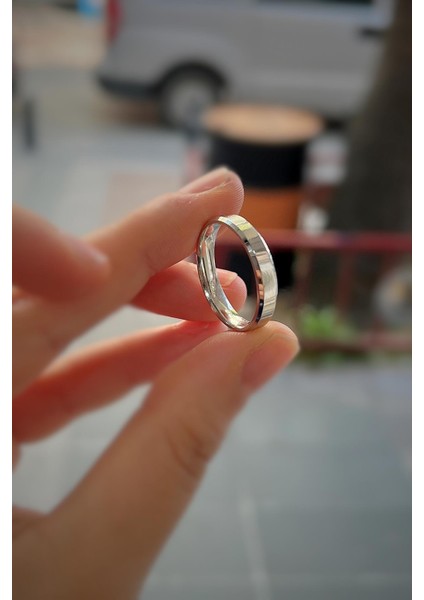 Gümüş 4 mm Düz Klasik Yanı Kesik Alyans Söz Nişan Erkek Kadın Yüzük