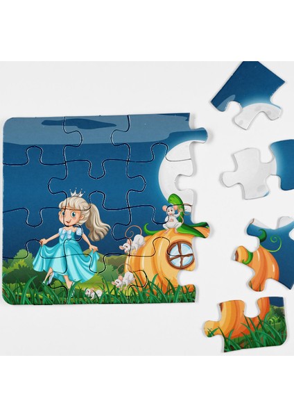 Çocuklar Için Ahşap Sindirella Puzzle Yapboz 16 Parça 21X29CM
