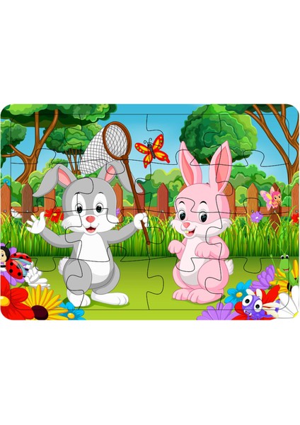 Çocuklar Için Ahşap Tavşan Puzzle Yapboz 16 Parça 21X29CM