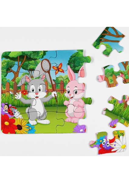 Çocuklar Için Ahşap Tavşan Puzzle Yapboz 16 Parça 21X29CM