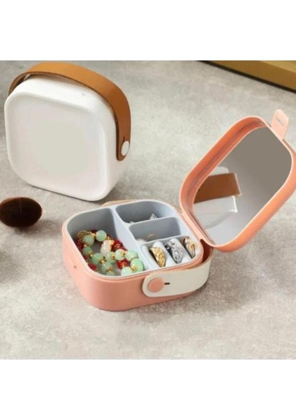 Aynalı Mini Makyaj Takı Kutusu, Çanta İçi Aynalı Mini Makyaj Takı Kutusu Beyaz