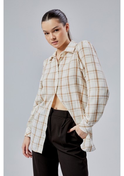 Kadın Vizon Ekoseli Regular Dokuma Gömlek fiyatları