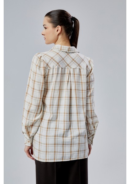 Kadın Vizon Ekoseli Regular Dokuma Gömlek modelleri