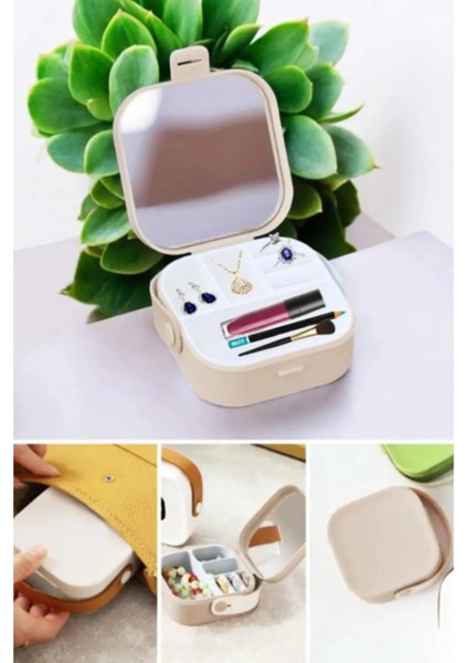 Makyaj Takı Kutusu Içi Aynalı Çanta Şeklinde Mini Organizer 9X9X4 cm