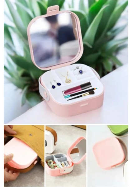 Makyaj Takı Kutusu Içi Aynalı Çanta Şeklinde Mini Organizer 9X9X4 cm