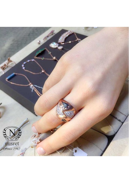 925 Ayar Rose Gümüş Lale Motifli Taşlı Yüzük 12 fiyatları