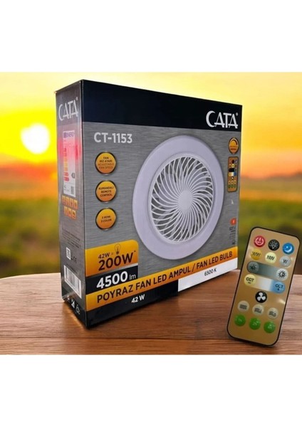 CT-1153 Fanlı 42W 3 Renk Dim Edilebilir Kumandalı Poyraz LED Ampul E27 Duy