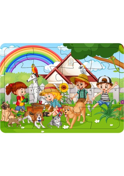 Çocuklar Için Ahşap Bahçe Puzzle Yapboz 16 Parça 21X29CM
