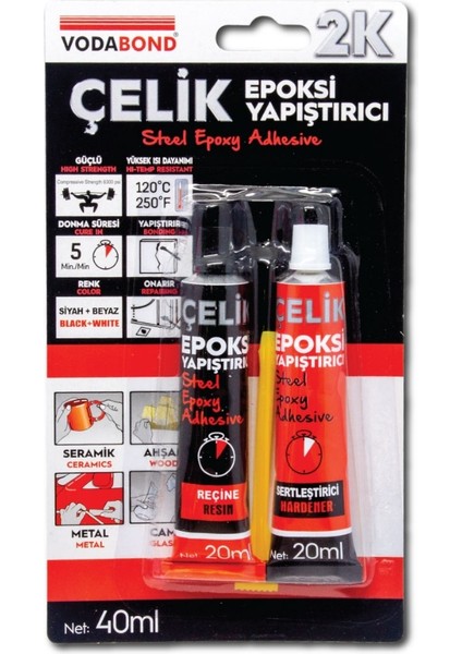 2k Çelik Epoksi Yapıştırıcı 20ML + 20ML Gri | Hızlı Kuruyan