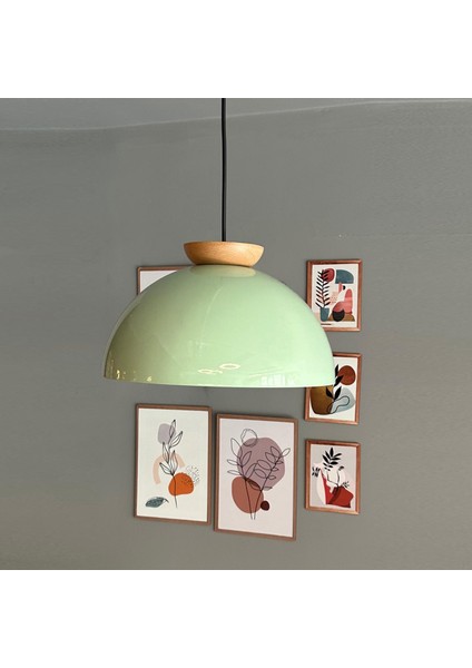 Yimpi Mint Avize Ahşap Tekli Sarkıt Salon Kuaför Cafe Dekoratif Aydınlatma