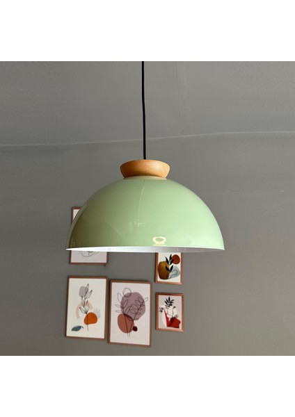 Yimpi Mint Avize Ahşap Tekli Sarkıt Salon Kuaför Cafe Dekoratif Aydınlatma