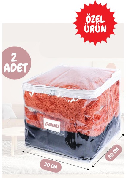 2 Adet Pvc Küp Çanta Şeffaf Kulplu Hurç Dolap Düzenleyici Pvc Çanta 30X30X30