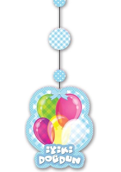 Iyiki Doğdun Yazılı Asmalı Ip Süs Mavi Renk 3 Lü Set 12 x 45 cm