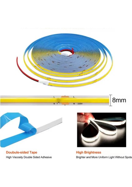 320 Ledli 12 Volt Iç Mekan Cob Şerit LED (5 Metre Paket + Beyaz Işık)