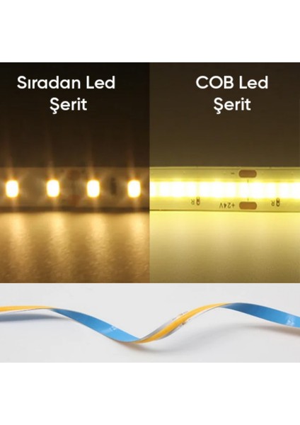 320 Ledli 12 Volt Iç Mekan Cob Şerit LED (5 Metre Paket + Beyaz Işık)