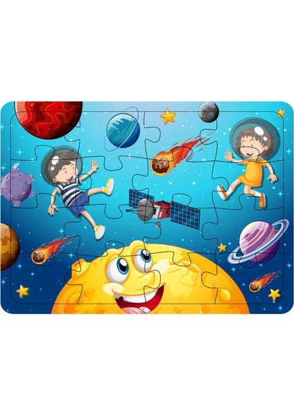 Çocuklar Için Ahşap Galaksi Puzzle Yapboz 16 Parça 21X29CM