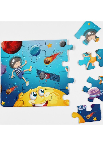 Çocuklar Için Ahşap Galaksi Puzzle Yapboz 16 Parça 21X29CM