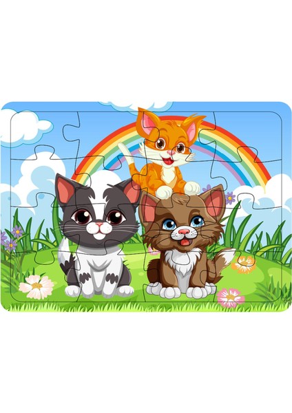 Çocuklar Için Ahşap Kedi Puzzle Yapboz 16 Parça 21X29CM
