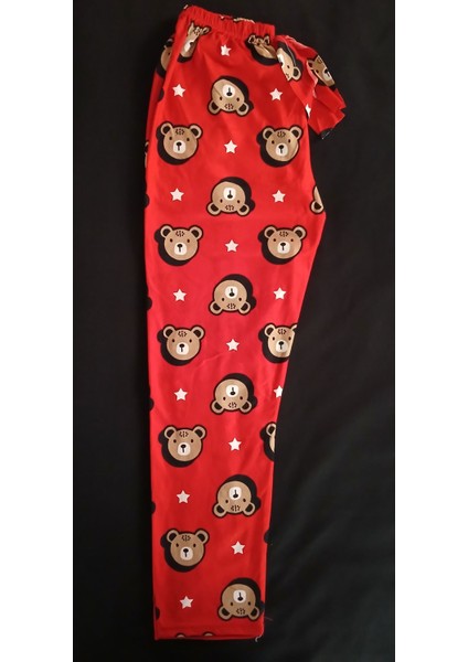 Kırmızı Kumaş Üzerine Panda Ayıcık Desenli Pijama Altı