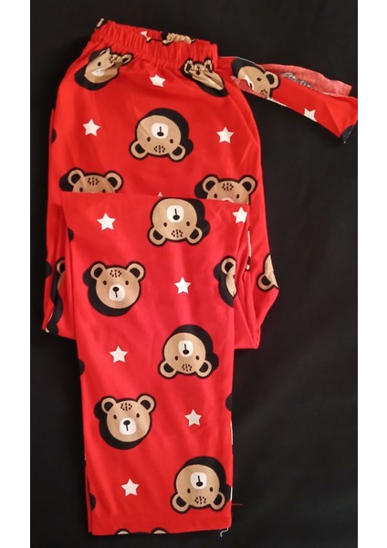 Kırmızı Kumaş Üzerine Panda Ayıcık Desenli Pijama Altı