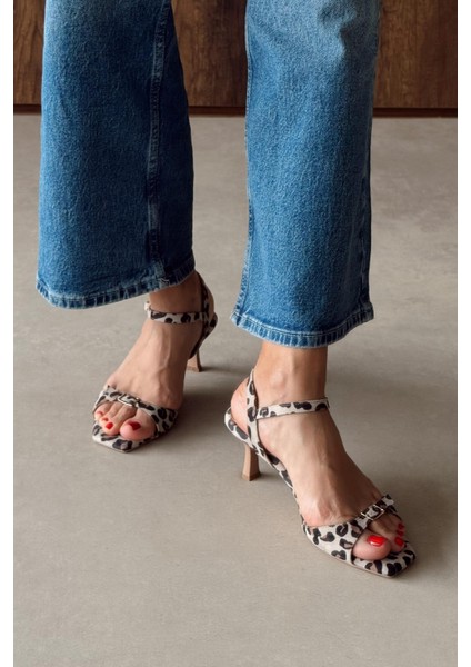 Blush Leopar Hakiki Deri Topuklu Ayakkabı