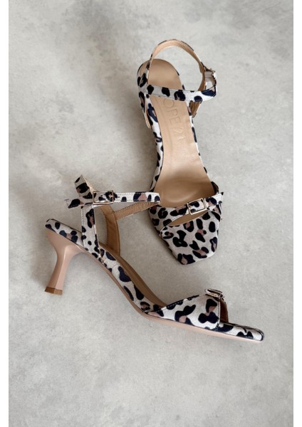 Blush Leopar Hakiki Deri Topuklu Ayakkabı indirimleri