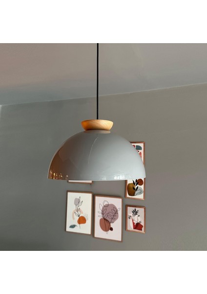 Yimpi Gri Avize Ahşap Tekli Sarkıt Salon Kuaför Cafe Dekoratif Aydınlatma Pastane