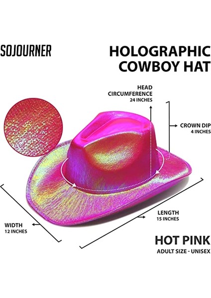 Neon Hologramlı Kovboy Model Parti Şapkası Fuşya Yetişkin 39X36X14 cm fiyatları