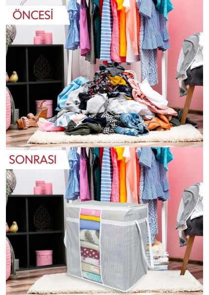 Pencereli Saklama Çantası - Gri Çizgili, 30 x 45 x 50 cm fiyatları