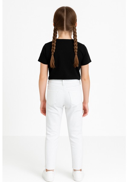 Beyaz Likralı Beli Ayarlanabilir Lastikli Düğmeli Kız Çocuk Pantolonu, Okul Pantolonu, Beyaz Pantolon,yüksek Bel Skinny Pantolon fiyatları