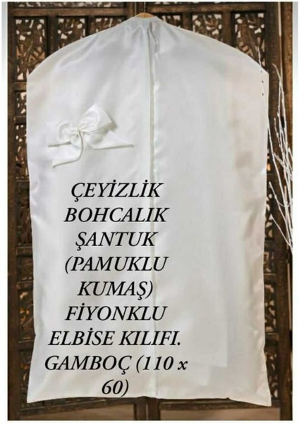 Tekstil Çeyizlik Bohçalık Şantuk Kumaş Fermuarlı Fiyonklu Elbise Kılıfı . Gamboç