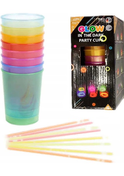Karanlıkta Yanan Gece Işığı Mega Glow Bardaklar 8 Adet 8.5 x 10.5 cm