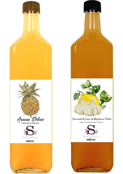 Doğal Ananas Sirkesi 1000 ml - Doğal Sarımsak & Limon & Maydanoz Sirkesi 1000 ml