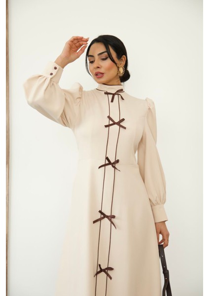 Kadın Atlas Kumaş Fiyonk Detaylı Uzun Elbise NBMS2515 fiyatları