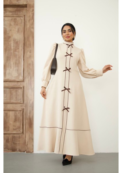 Kadın Atlas Kumaş Fiyonk Detaylı Uzun Elbise NBMS2515 modelleri